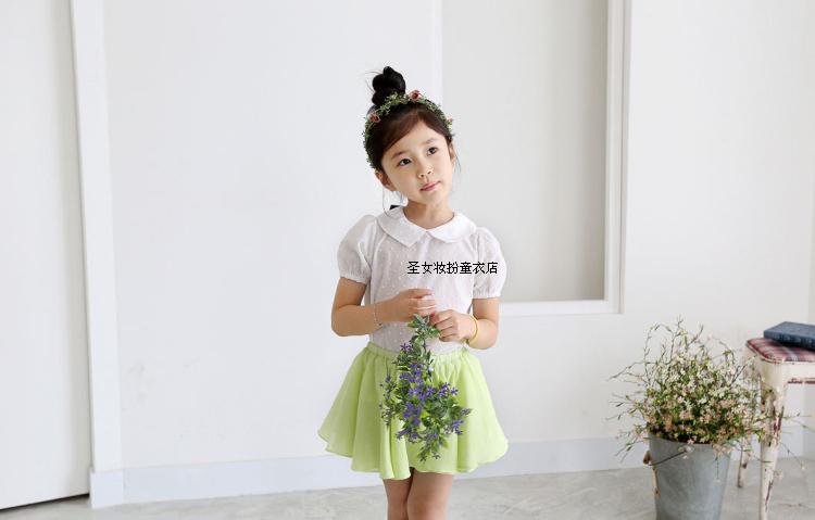 童装2015夏新款儿童女童短袖纯棉娃娃领上衣小孩韩版翻领T恤衬衫