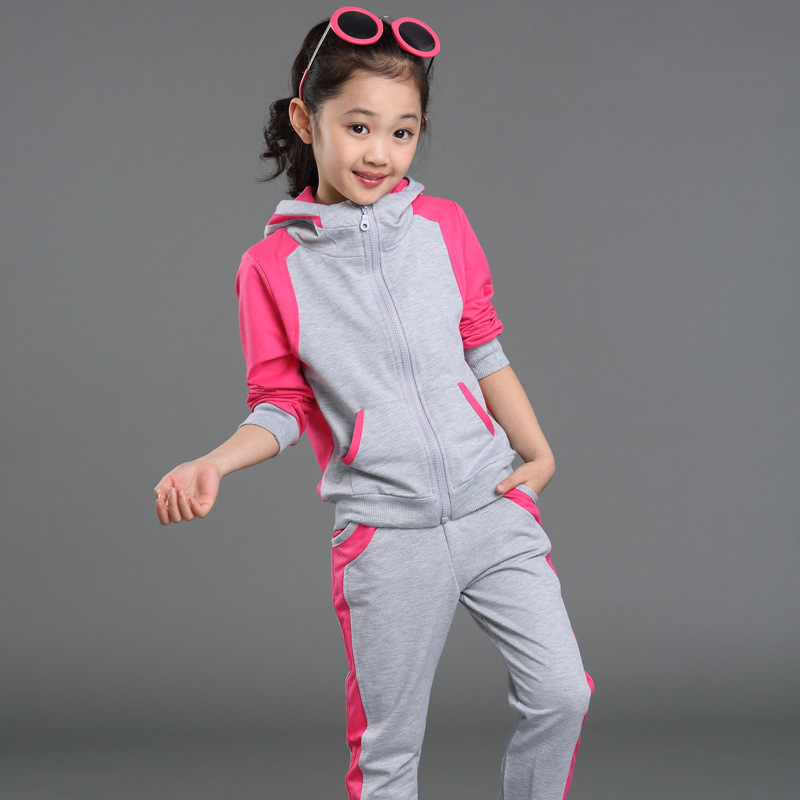2015春秋季新款女大儿童装运动套装女孩韩版运动两件套衣服拉链衫