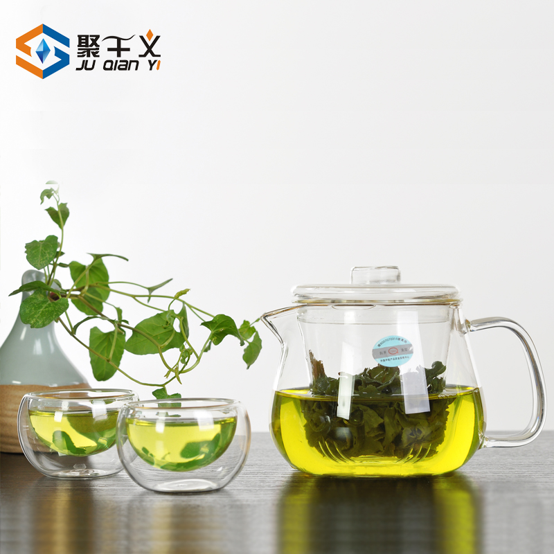 聚千义正品 耐热玻璃茶壶 压嘴壶 小型花茶壶 带盖过滤内胆花茶壶
