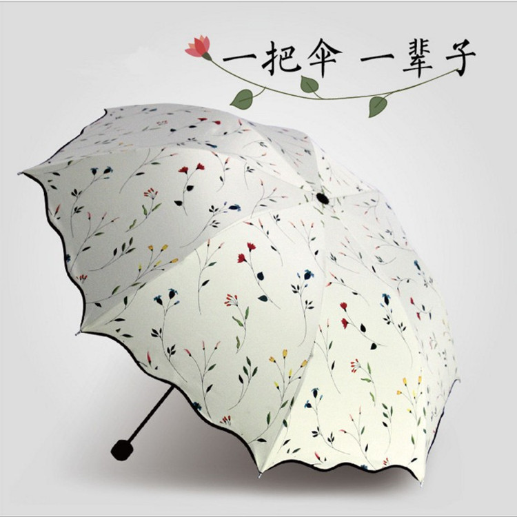 韩版黑胶雨伞超大伞面个性花边太阳伞小清新印花伞时尚折叠遮阳伞