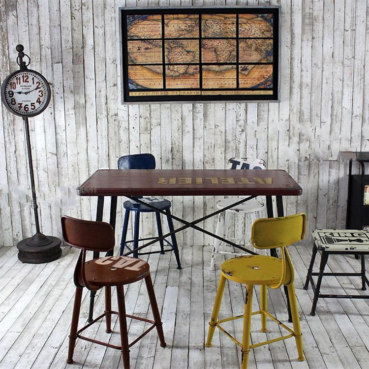 北欧宜家创意铁艺餐桌复古做旧咖啡桌餐厅酒吧休闲桌子办公桌书桌