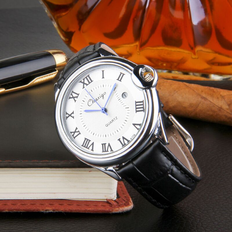 瑞士正品名表韩版超薄防水商务男表真皮带日历男士手表腕表时装表