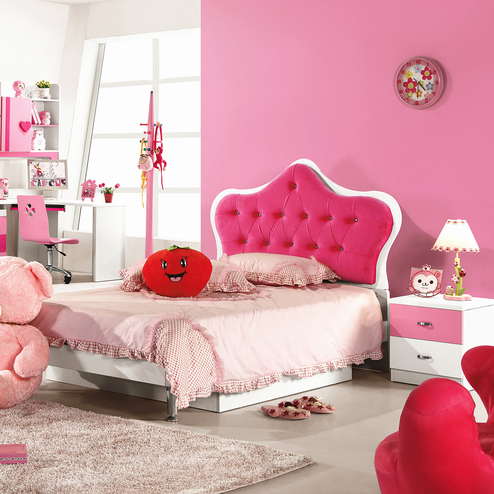 儿童床女孩粉色公主床1.2/1.5米床小孩床高箱床 儿童家具套房组合