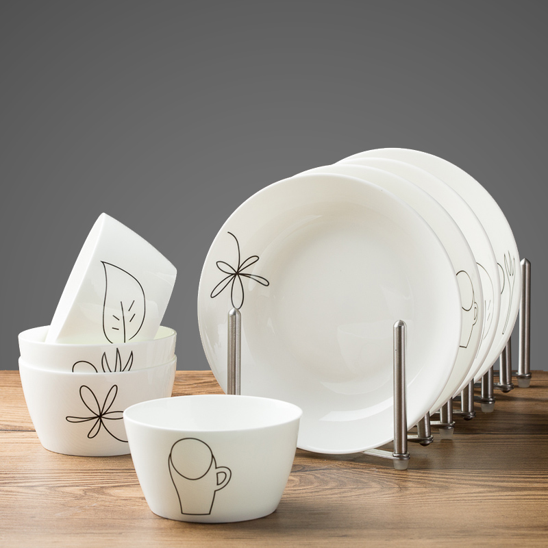 国玥8头物语骨瓷器餐具碗 陶瓷微波碗米饭碗盘创意碗碟餐具套装