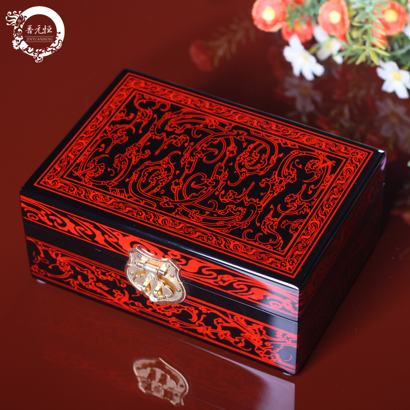 晋元恒木质彩绘首饰盒结婚珠宝盒创意家居特色摆件中国特色礼品