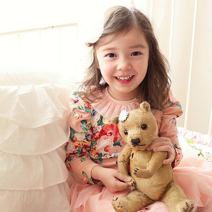 韩国女童装 2015秋款T恤衫 儿童纯棉公主打底衫 碎花网纱长袖上衣
