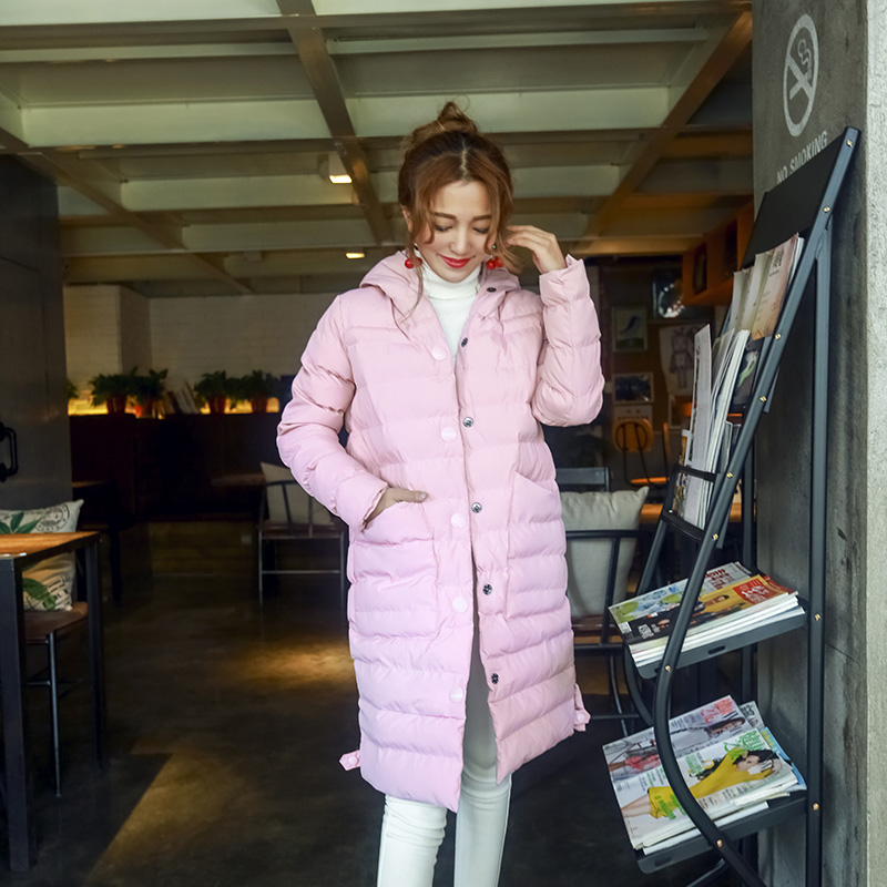 2015冬季韩版新款女装清新甜美百搭棉衣中长款修身羽绒棉连帽外套