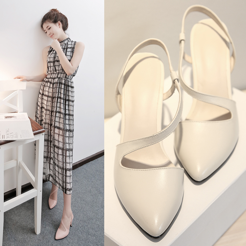 2015夏季新款凉鞋韩版真皮尖头浅口高跟鞋时尚女鞋子包头女士凉鞋