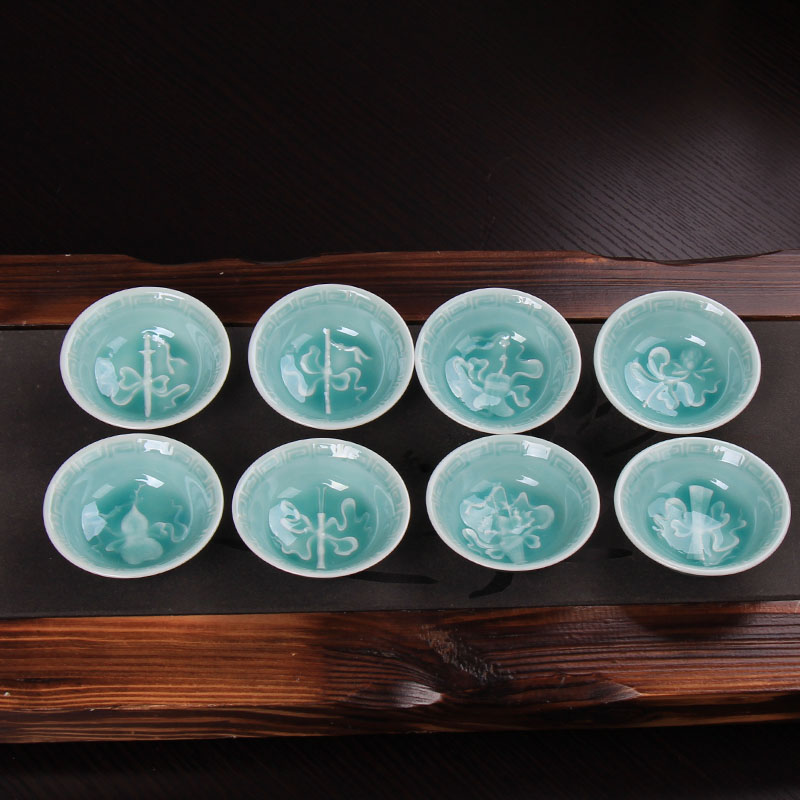 八仙朴雅手绘茶杯窑变青瓷茶具陶瓷品茗杯功夫斗笠建盏单杯茶碗