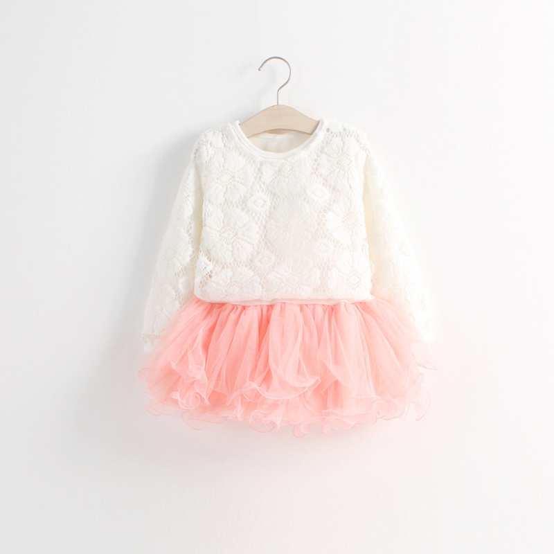 2015秋装新款女儿童装童裙 镂空花朵罩衫长袖连衣裙两件套蓬蓬裙