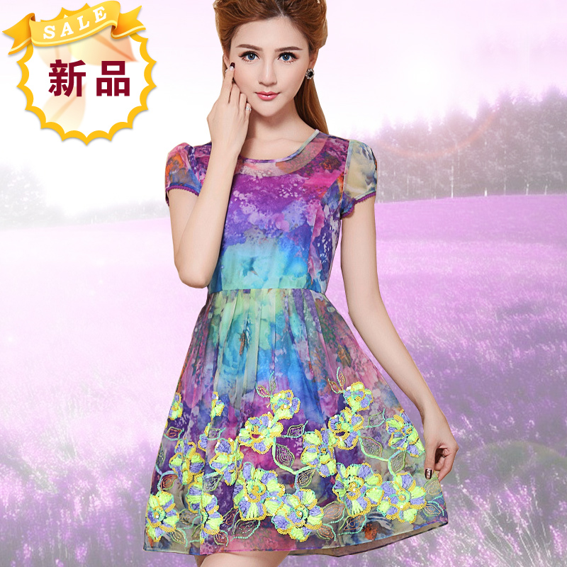 台湾品牌女装连衣裙 雅姐2015夏新款高档刺绣蕾丝短袖OL菲莉思蒂