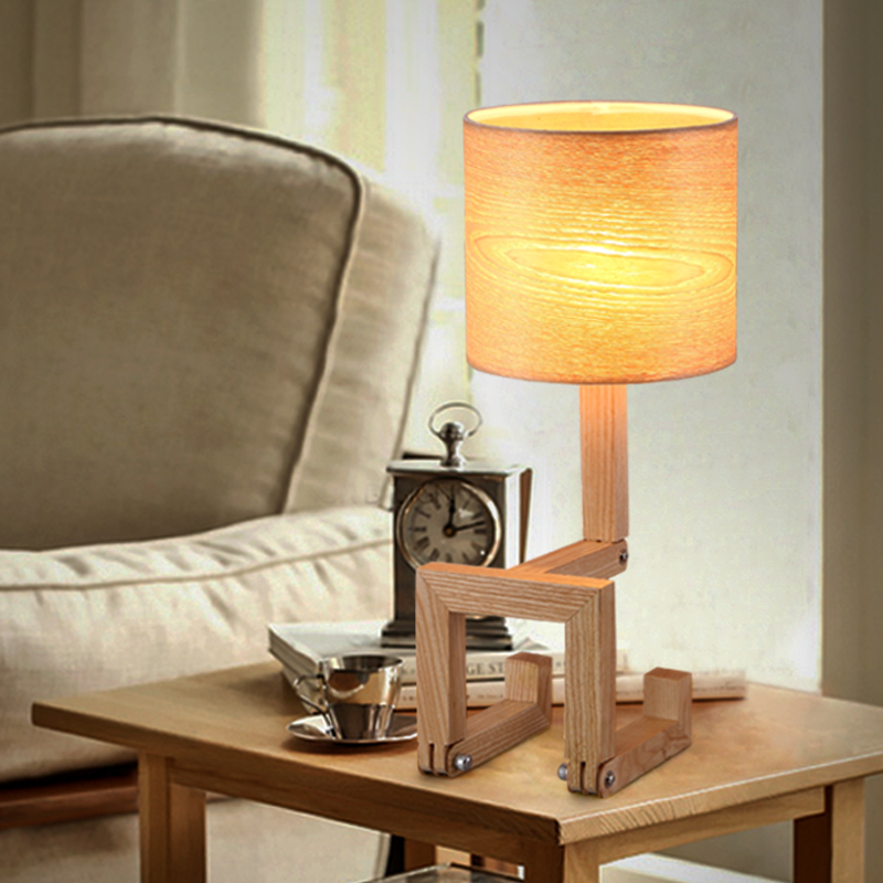 现代简约实木led台灯 创意个性布艺灯罩装饰台灯卧室床头书房台灯