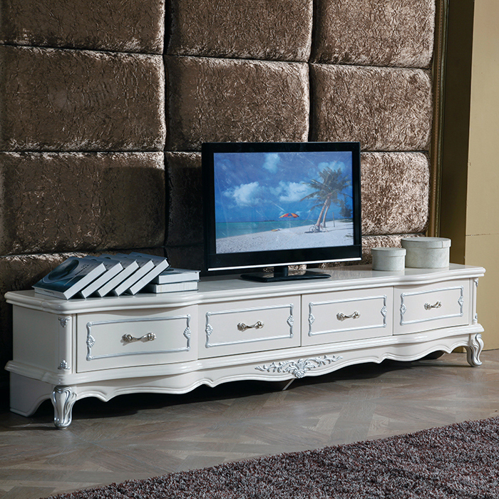 简约欧式象牙白色实木烤漆雕花电视柜组合2.2米小户型客厅特价