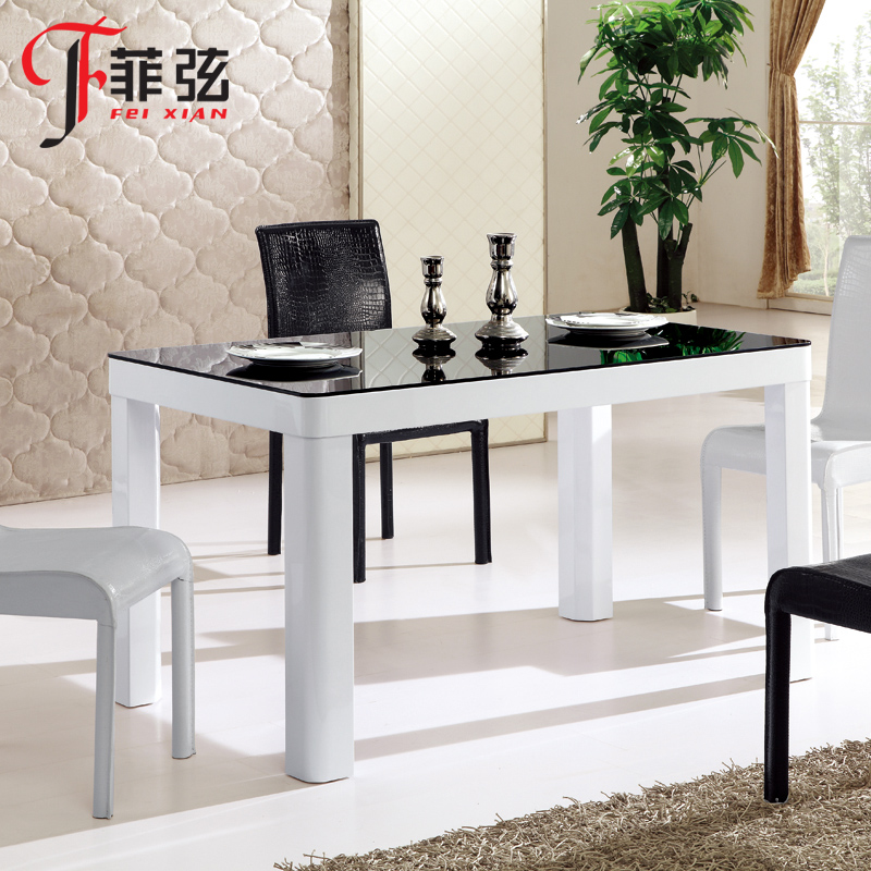 菲弦钢化玻璃餐桌长方形餐桌现代简约饭桌烤漆实木餐台餐桌椅组合