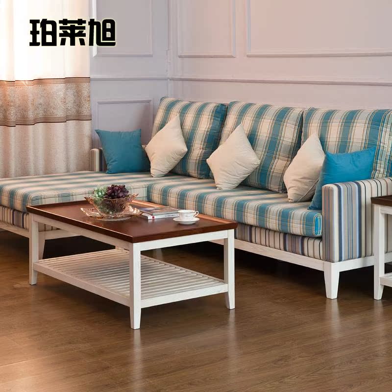 地中海风格家具L型组合布艺沙发 实木白腊木客厅大沙发特价BM8316