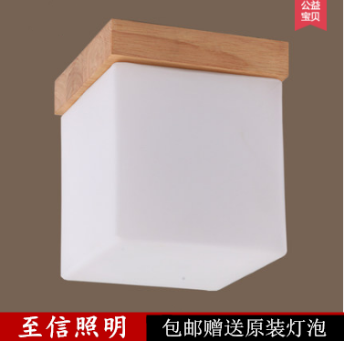 日式LED单头吸顶灯 简约过道阳台玄关方形实木卧室灯具