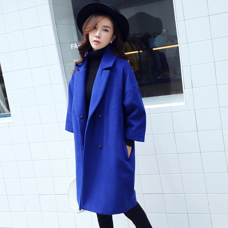2015年冬季新款韩版女茧型呢子中长款气质大码毛呢大衣