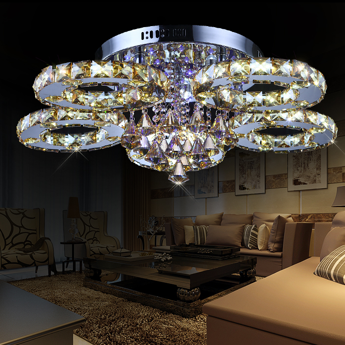 LED客厅灯现代简约圆形水晶灯大气艺术吸顶灯餐厅吊灯卧室灯具