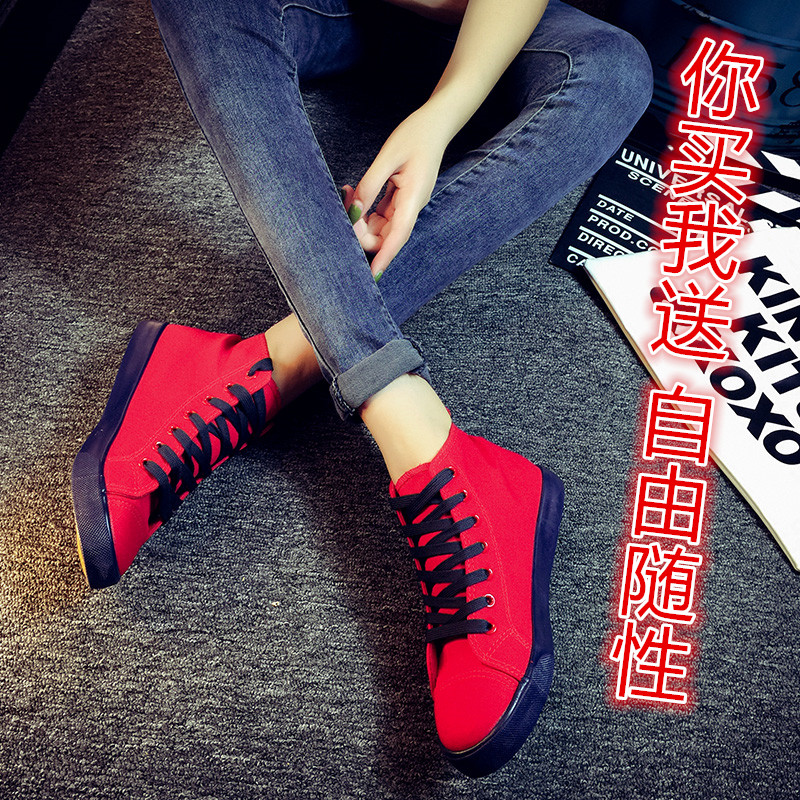 2015夏红色高帮帆布鞋女学院休闲平底板鞋单鞋学生布鞋女秋韩版潮