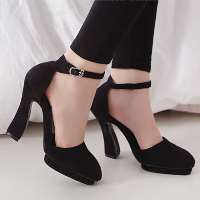 韩国代购15新款sabot包头西施绒黑磨砂性感镂空女鞋一字带高跟鞋
