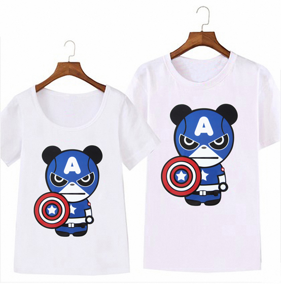 两件包邮 熊猫美国队长T恤2015男女情侣装夏装潮流印花T恤班服