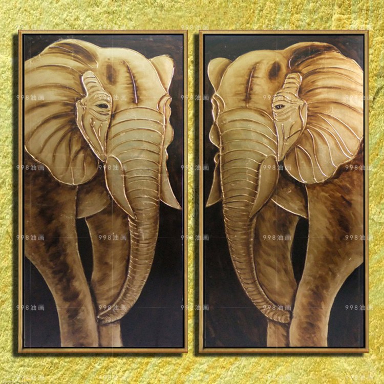 包邮纯手绘油画东南亚风格泰式家居客厅装饰画无框画挂画大象