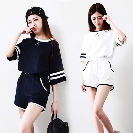 2016夏季韩版休闲显瘦短裤套装大码印花短袖t恤女装两件套学生潮