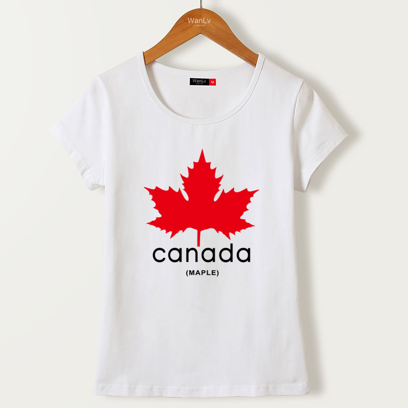 加拿大枫叶短袖t恤女 清新田园风格字母纯棉圆领韩国学生半袖上衣