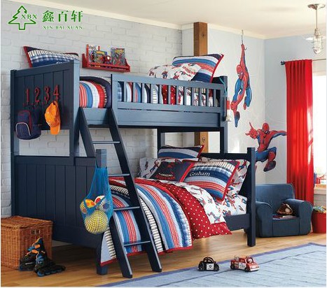 美式乡村风格高低床儿童实木床多功能双层床上下铺松木组合家具