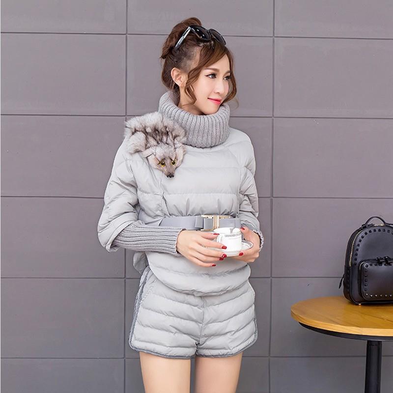 2015冬装新款韩版时尚甜美羽绒棉服两件套 休闲显瘦棉衣短裤套装
