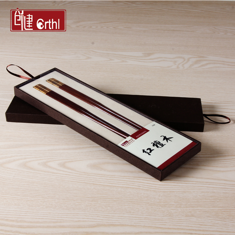 创健双喜 高档家庭红木实木金丝红檀筷子 创意餐具 结婚筷子