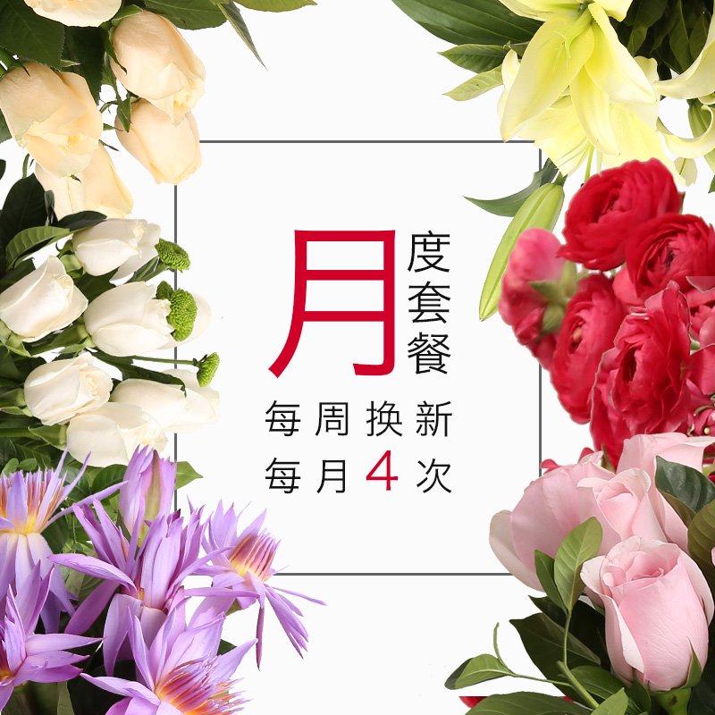 鲜花套餐周期购月送4次玫瑰百合向日葵自用家庭上海同城鲜花速递