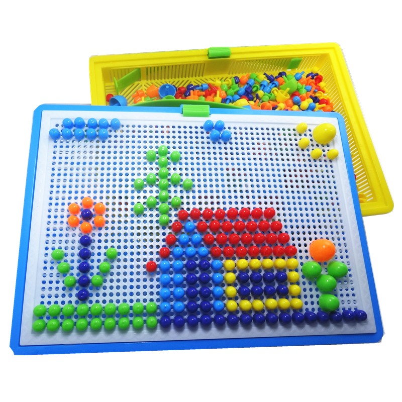 儿童早教蘑菇钉智力益智组合拼插板玩具拼图拼板礼物3-7-8-9周岁