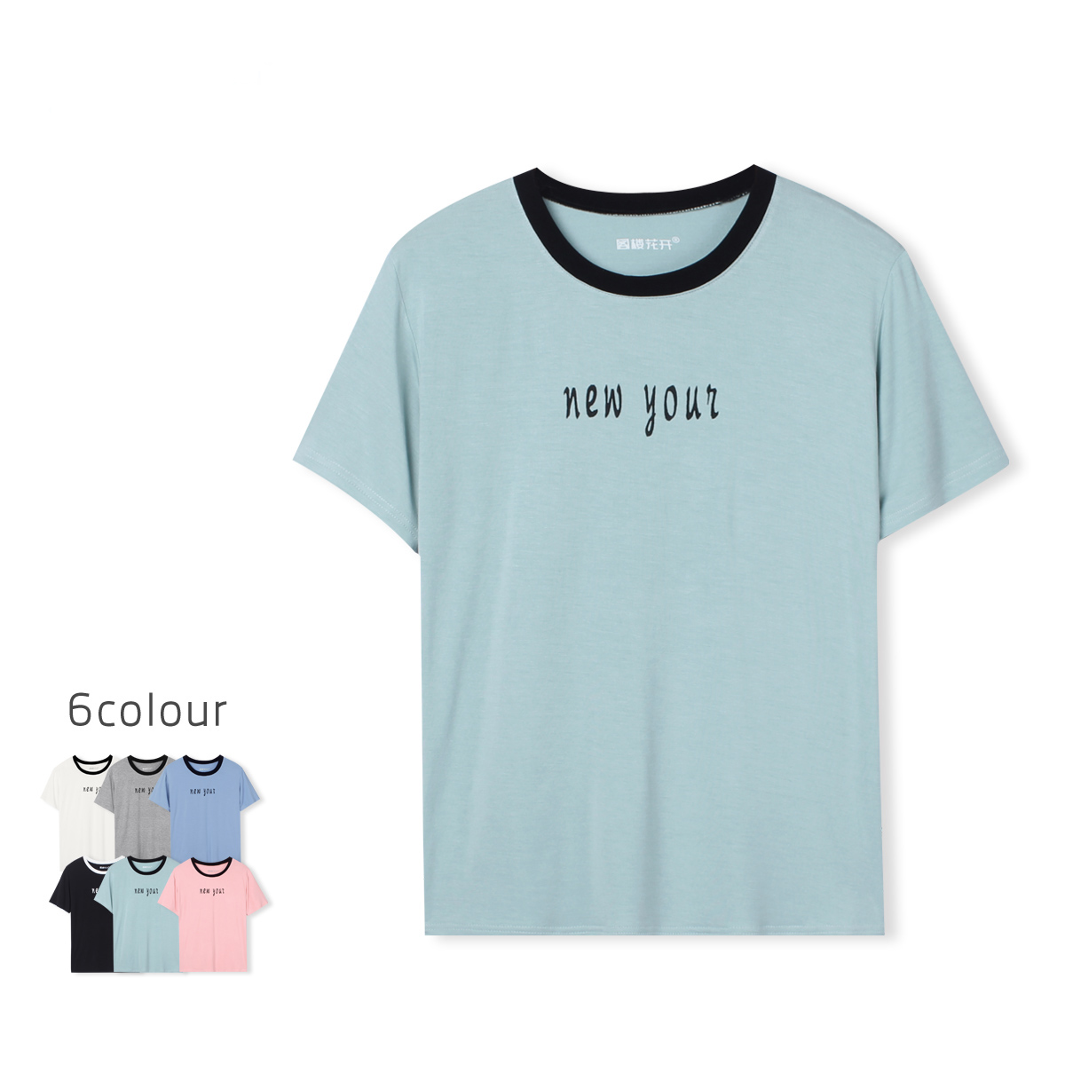 2015日韩新品简约字母印花小圆领修身中袖短款T恤上衣女装包邮