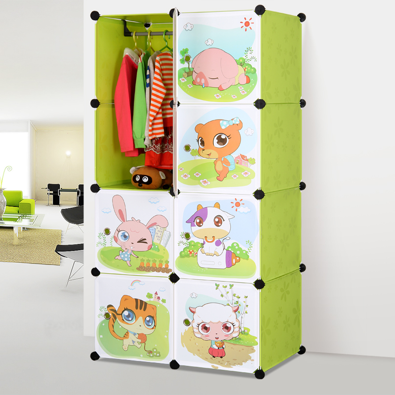 索尔诺卡通衣柜简易儿童宝宝婴儿收纳柜组合衣橱多功能大容量书架