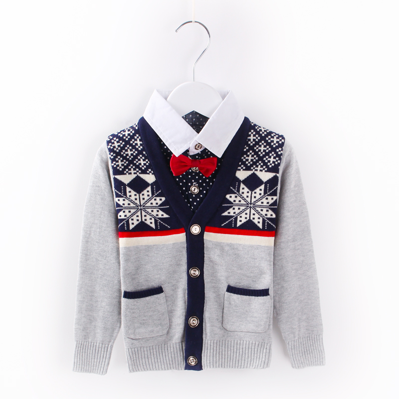 2015男童秋冬装新款套头假两件儿童毛衣宝宝开衫中大童羊绒针织衫