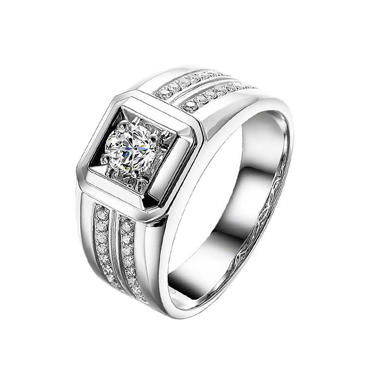 正品18K白金镶嵌天然南非钻石戒指群镶男款钻戒20分-40分男士婚戒