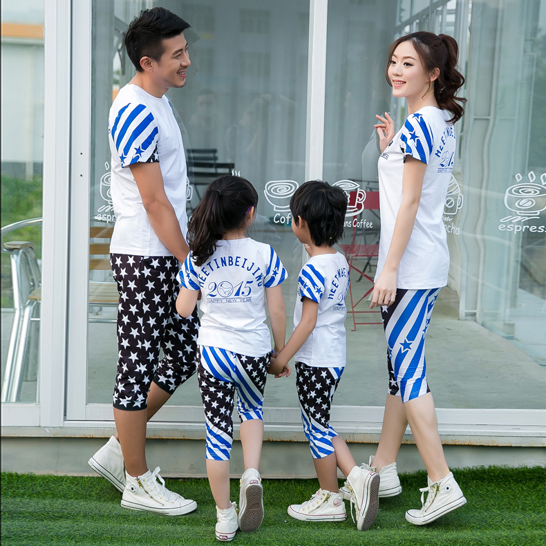 亲子装春夏2015新款T恤韩母女母子装一家三口四口亲子套装