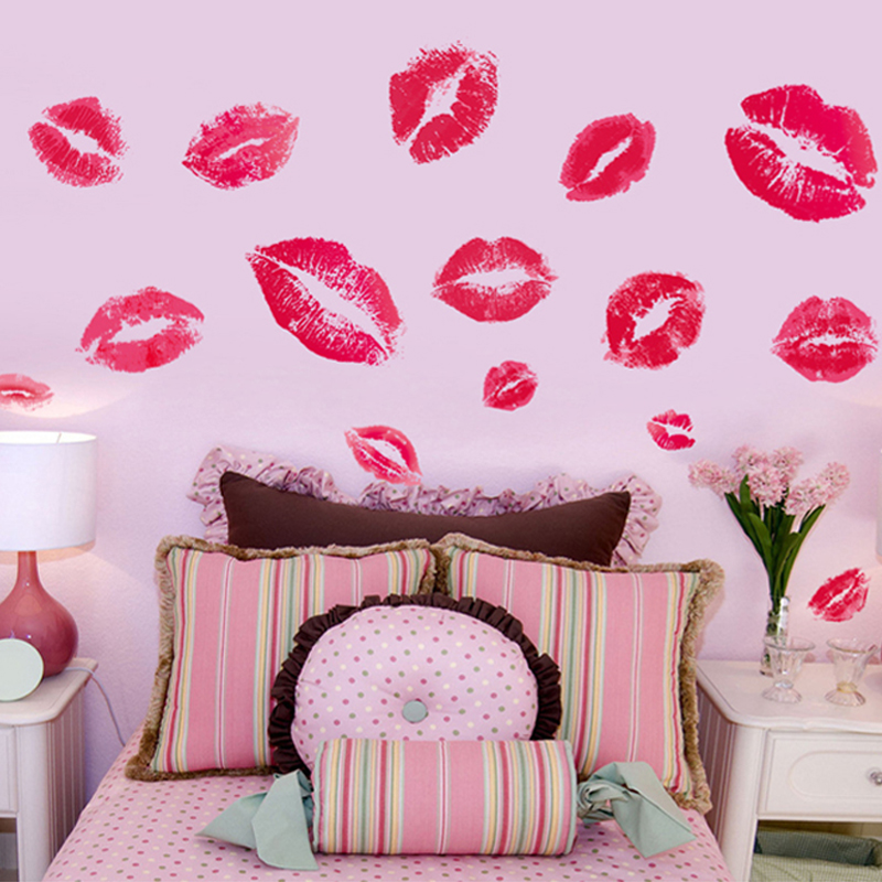粉红嘴唇 卧室客厅窗户玻璃水杯贴纸 红唇可爱背景墙贴批发