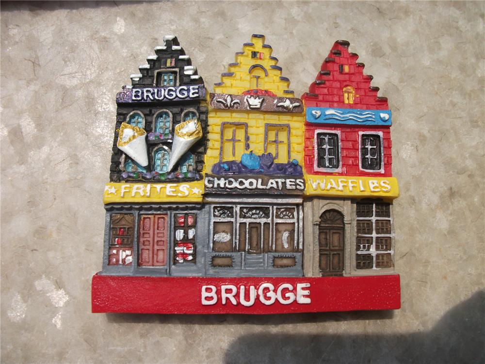 世界旅游纪念冰箱贴 比利时 布鲁日 特色钻石店 可爱小房子