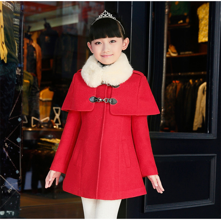 童装秋冬装韩版女童毛呢外套大衣披肩款儿童羊毛呢子2015新款童装