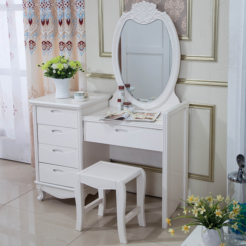 现代简约欧式梳妆台 带梳妆凳子卧室实木梳妆桌 田园小户型梳妆柜