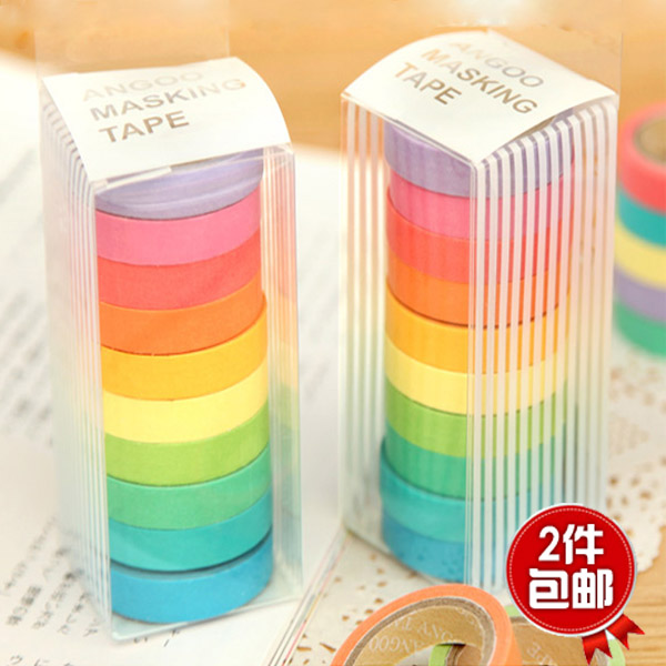 9.9元包邮 日本和纸胶带10色套装可爱清新糖果彩虹色手撕DIY相册