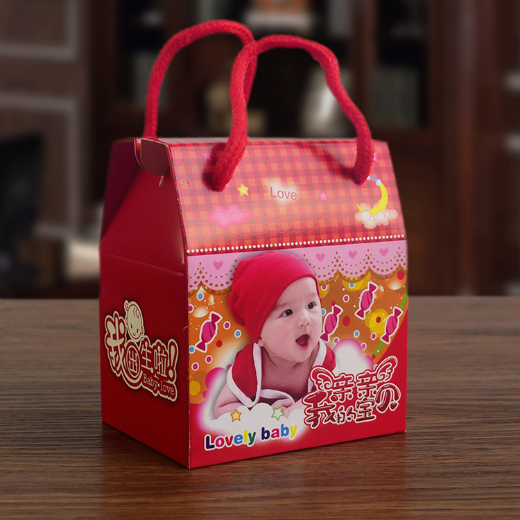 个性卡通宝宝满月喜糖盒子孩子弥月糖盒手提袋礼盒周岁百日喜蛋盒