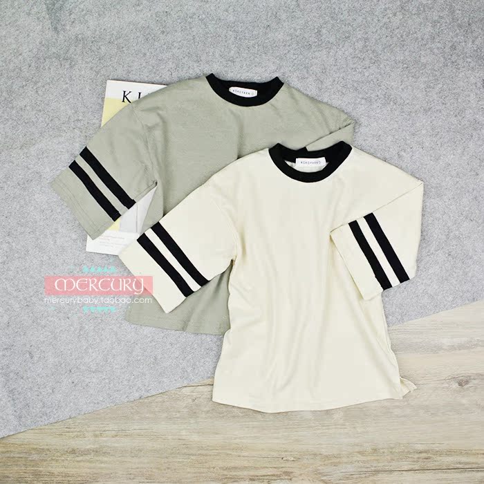 MERCURY|2015秋季韩国进口童装中袖T恤全棉贴条纹重磅高品质