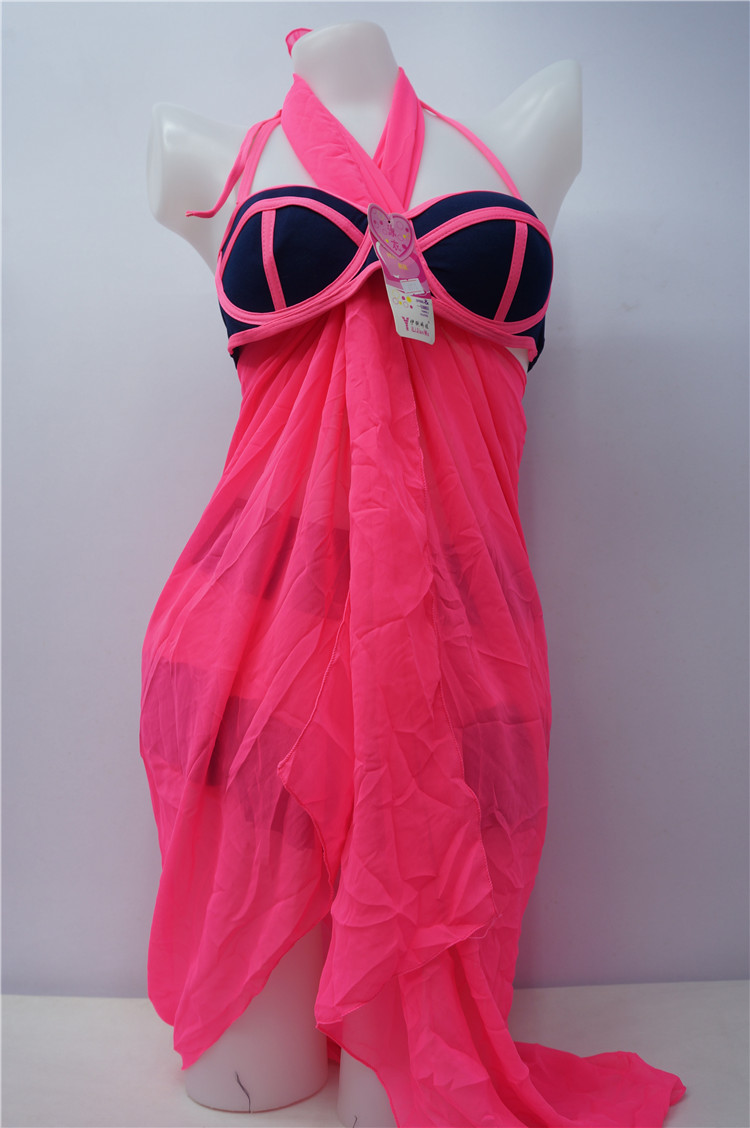 2016新款时尚靓妹分体三件套带钢托吊带泳衣 女式温泉游泳衣