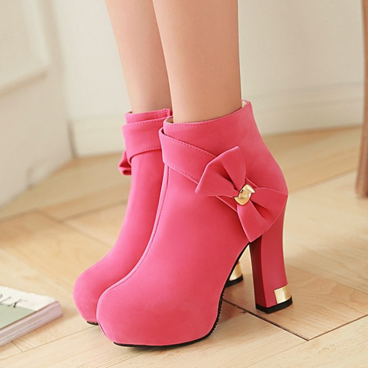 2015新款春秋靴韩版潮甜美粉色高跟短靴 粗跟短筒靴子 磨砂女靴鞋