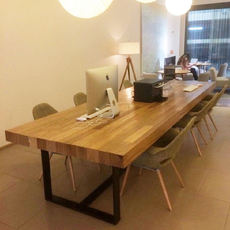 美式实木铁艺餐桌椅组合 防锈做旧酒吧桌 复古饭桌办公桌会议长桌