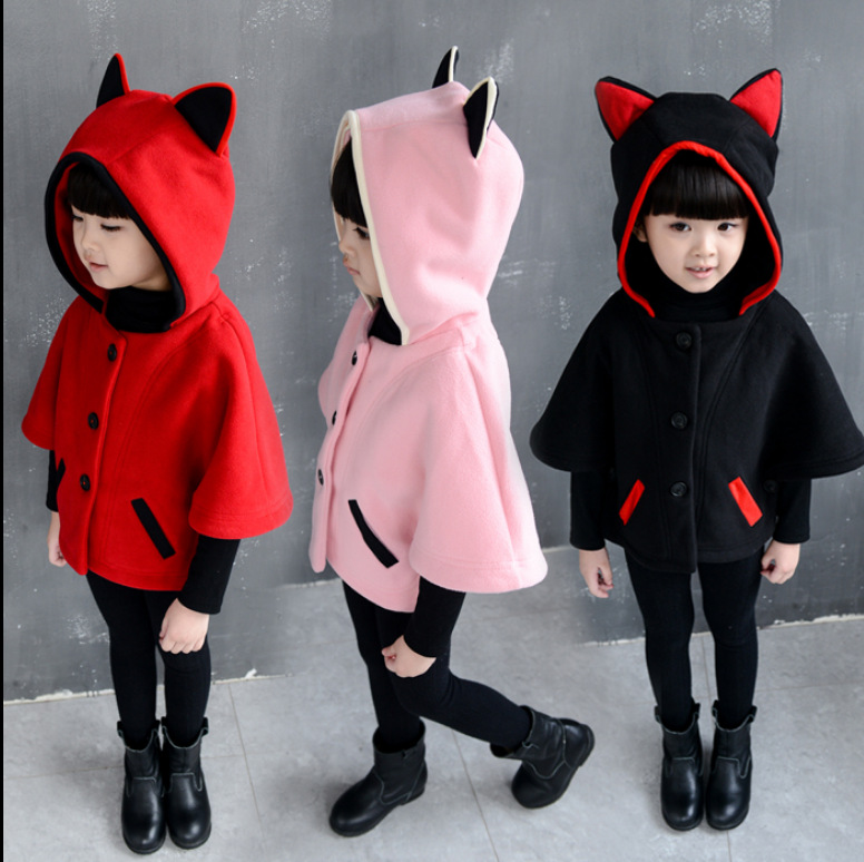 2015冬季新款女童立体耳朵蝙蝠袖斗篷上衣外套SY511
