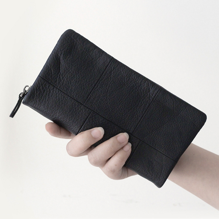 2015韩版新款头层牛皮手工钱包真皮拼接柔软手感长款拉链手拿包